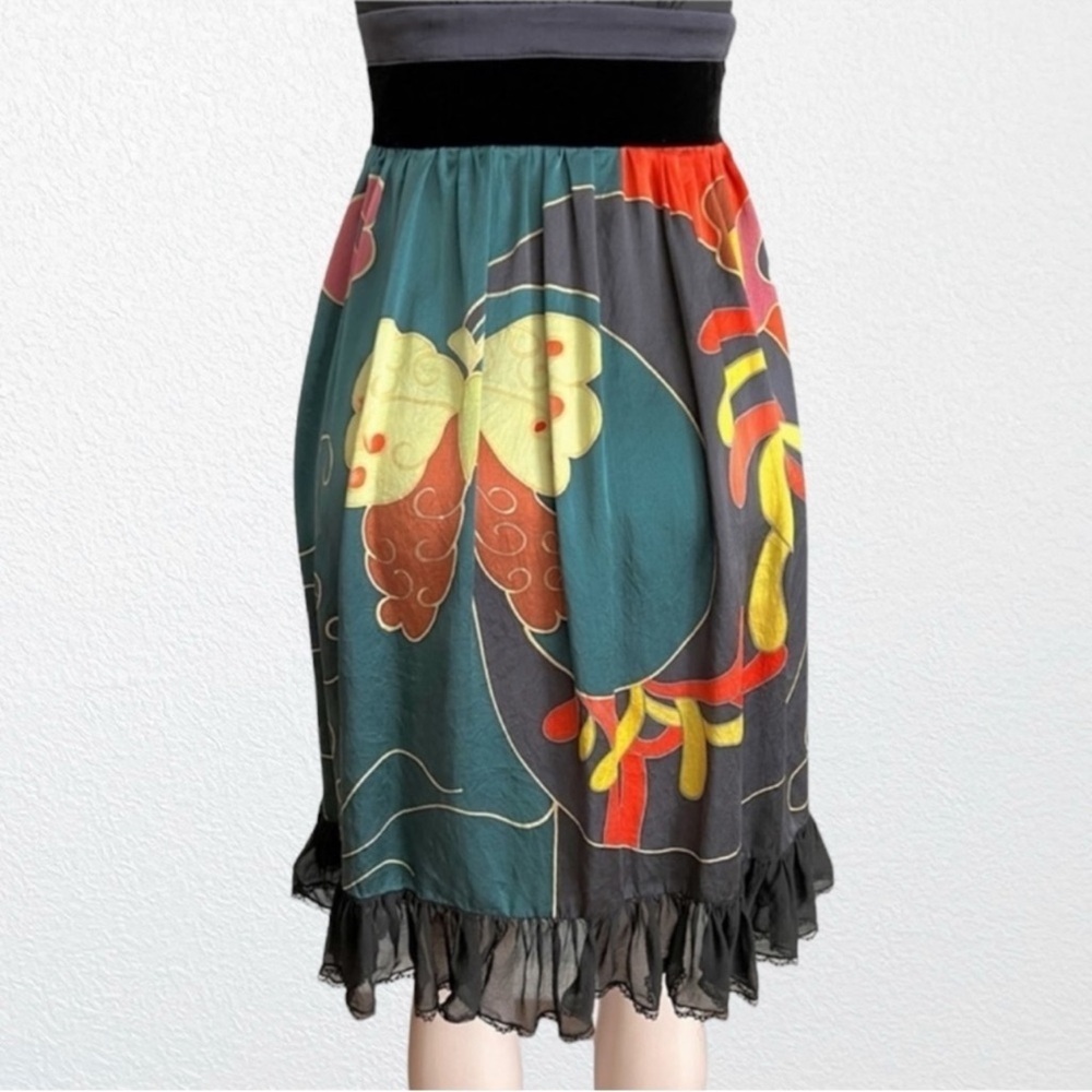 Sue Wong Ruffle Silk Strappy Dress Black Floral Botanical Print SZ 0 - Picture 6 of 11